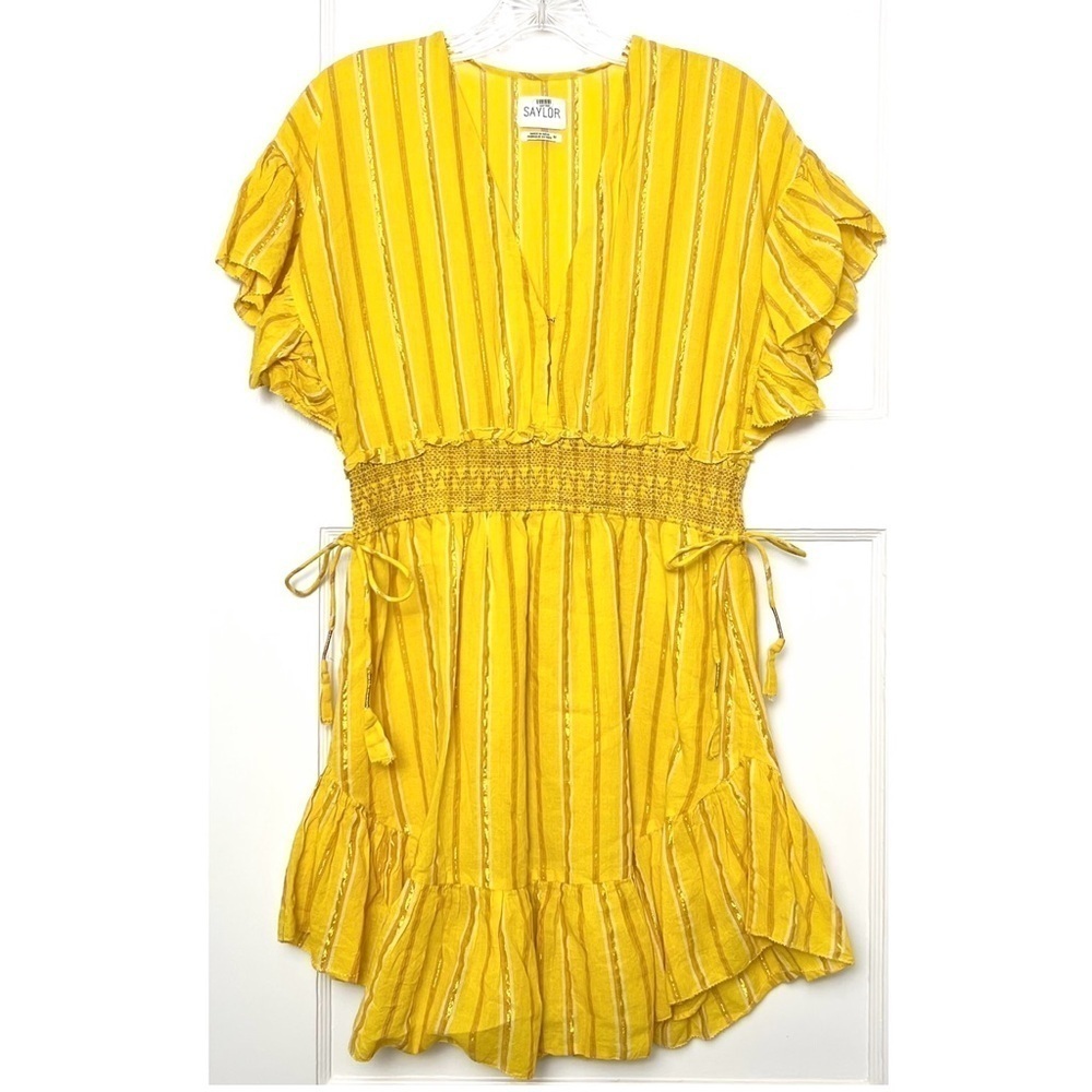 SAYLOR Metallic Stripe Flutter Sleeve V-Neck Smoc… - image 3